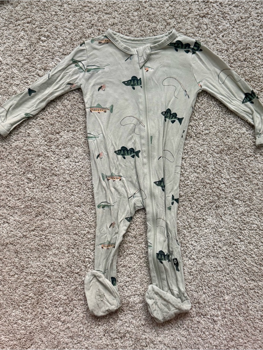 Kyte BABY Light Sage Fish-Print Footed One-Piece